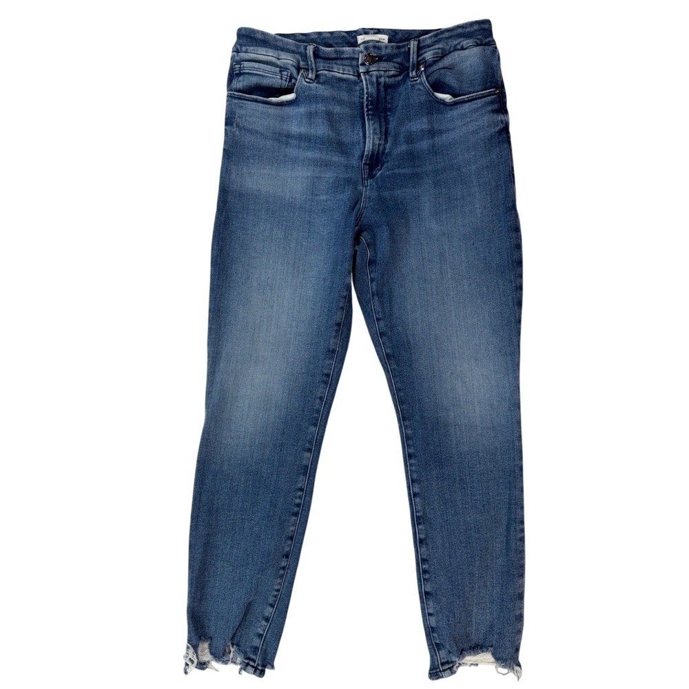 Good American Good Legs Crop Jeans Blue High Rise Chewed Hem‎ 14/32 GLCCH941T